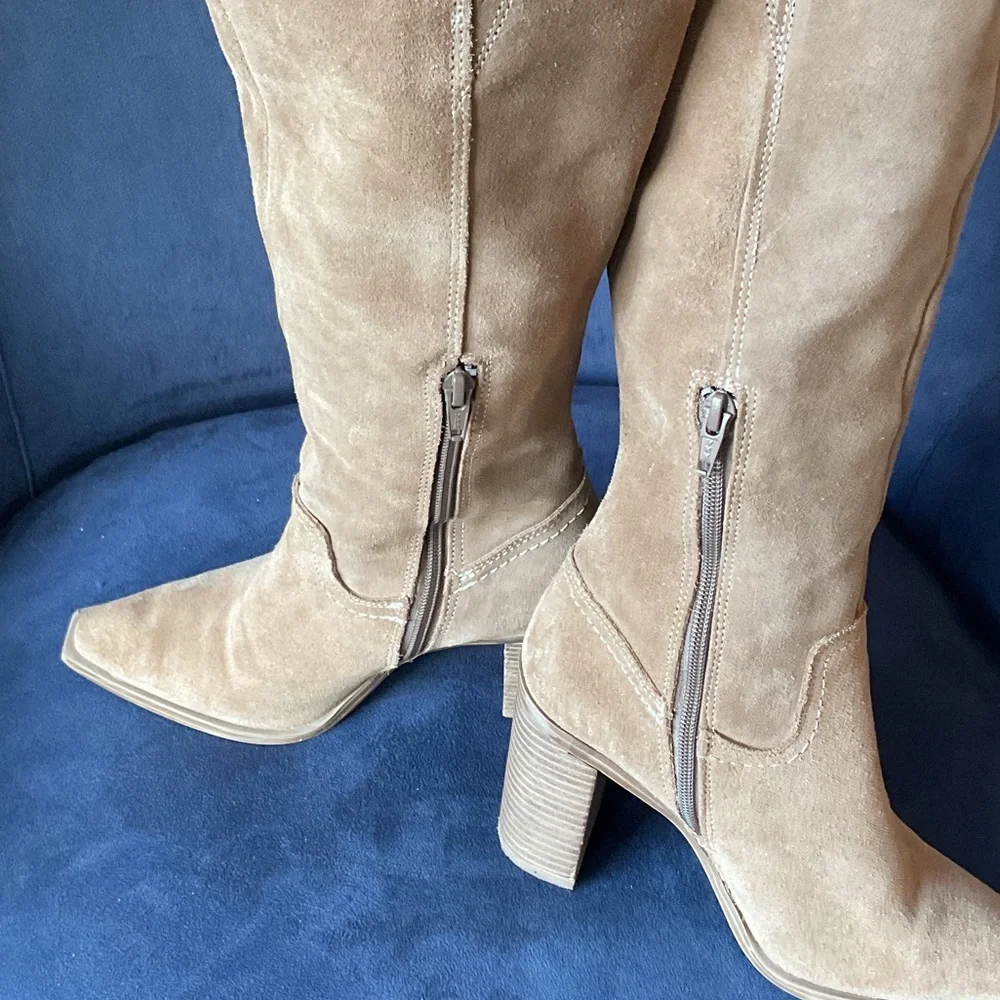 Steve Madden Camel Elexis Suede Heeled Boots - Picture 3 of 9